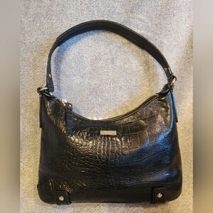 Kate Spade Croc Embossed Leather Shoulder Bag Green Lining EUC